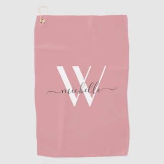 Modern Blush Pink Monogram Script Name Stilvoll Golfhandtuch