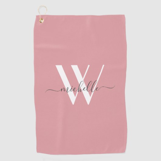 Modern Blush Pink Monogram Script Name Stilvoll  Golfhandtuch (Vorderseite)
