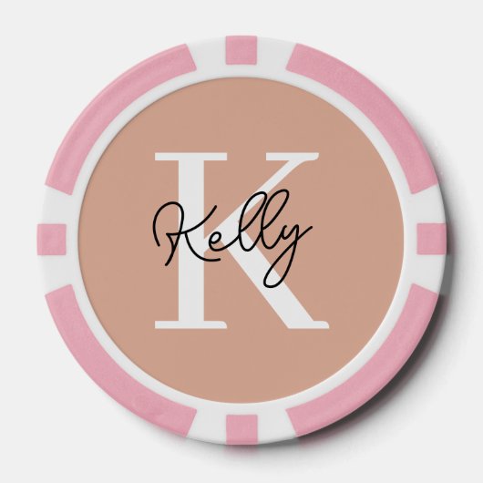 Modern Blush Pink Monogram Script Pokerchips (Vorderseite)