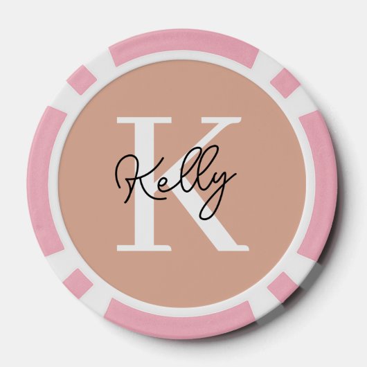 Modern Blush Pink Monogram Script Pokerchips (Rückseite)
