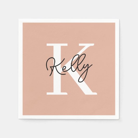 Modern Blush Pink Monogram Script Serviette (Vorderseite)