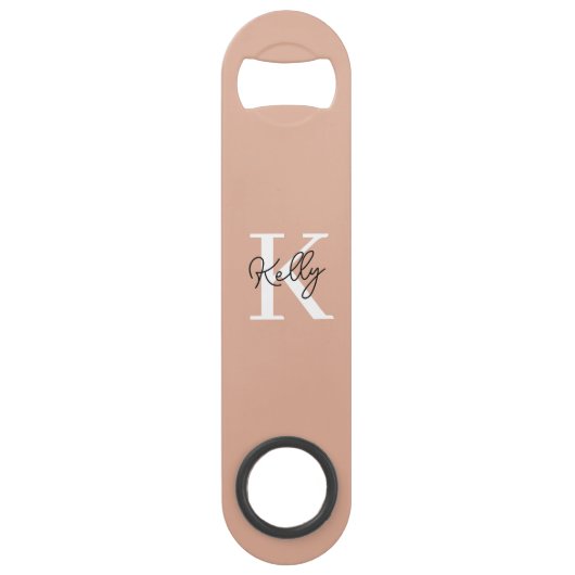 Modern Blush Pink Monogram Script Speed Flaschenöffner (Rückseite)