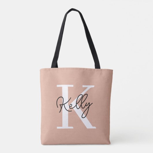 Modern Blush Pink Monogram Script Tasche (Rückseite)
