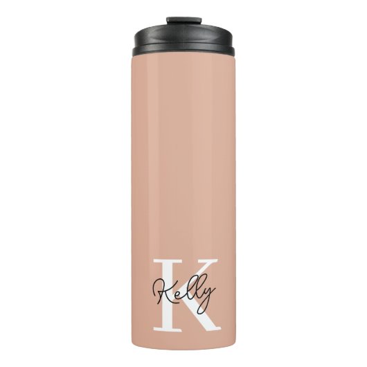 Modern Blush Pink Monogram Script Thermosbecher (Vorderseite)