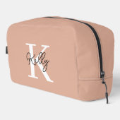Modern Blush Pink Monogram Script Waschbeutel (Rechte Ecke)