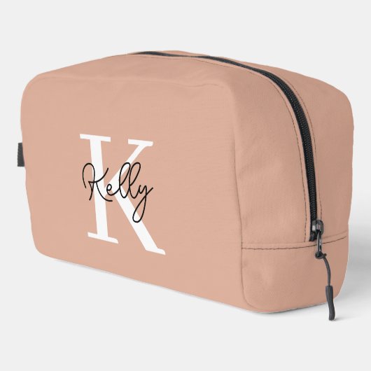 Modern Blush Pink Monogram Script Waschbeutel (Rechte Ecke)
