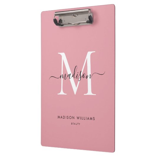 Modern Blush Pink Monogram Stilvoller Name Klemmbrett (Links)