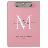 Modern Blush Pink Monogram Stilvoller Name Klemmbrett (Vorderseite)