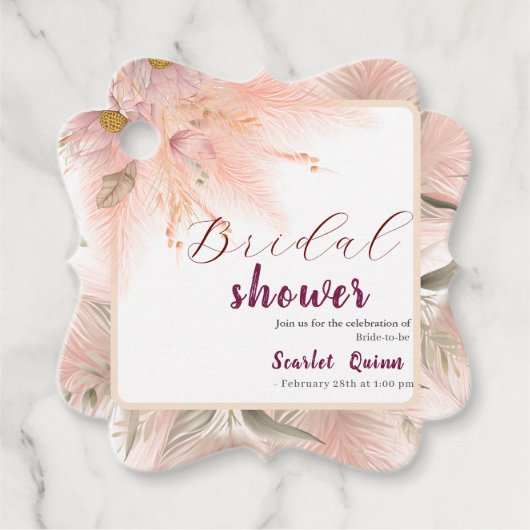 Modern blush pink pampas grass bridal bunch geschenkanhänger (Vorderseite)