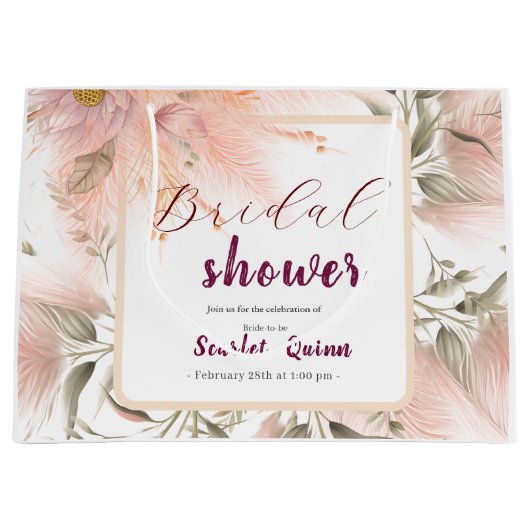 Modern blush pink pampas grass bridal bunch große geschenktüte (Vorderseite)