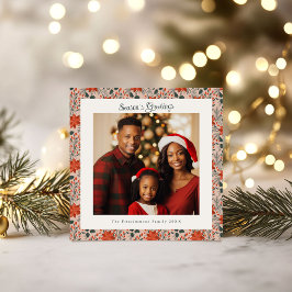 Modern Blush Pink Poinsettia Foto Weihnachten Karte