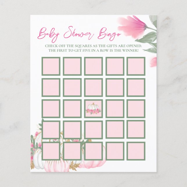 Modern Blush Pink Pumpkin Baby Dusche Bingo Spiel (Vorderseite)