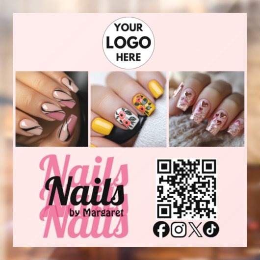 Modern Blush Pink QR-Code-Logo Foto Nagelstudio Fensteraufkleber (Blatt 2)