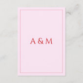 Modern blush pink red minimalist wedding details begleitkarte (Rückseite)