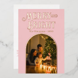 Modern Blush Pink & Rose Gold Foto Weihnachten Folien Feiertagskarte