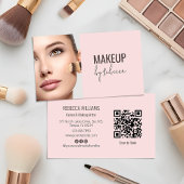 Modern Blush Pink Script Font QR Code Photo Makeup Visitenkarte