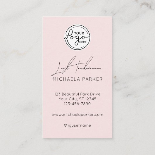 Modern Blush Pink Script Logo QR Code Photo Lashes Visitenkarte (Rückseite)