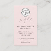 Modern Blush Pink Script Logo QR Code Photo Makeup Visitenkarte (Rückseite)