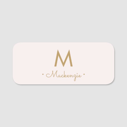 Modern Blush Pink Script Monogram Namensschild (Vorderseite)