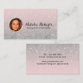 Modern Blush Pink Silver Glitzer Custom Foto Visitenkarte (Vorne/Hinten)