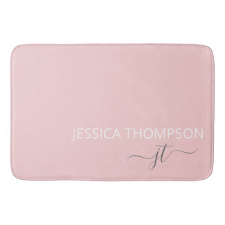 Modern Blush Pink Simple Girly Monogram Name Badematte