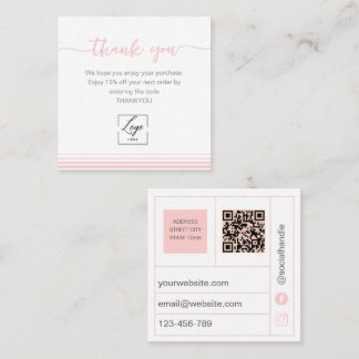 Modern Blush pink Thank You Card Order Inser Quadratische Visitenkarte