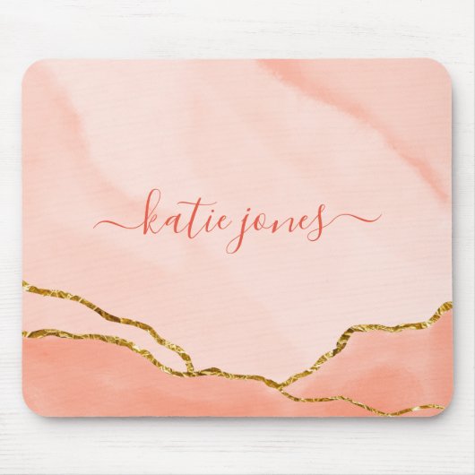 Modern Blush Pink Wasserfarbe & Imitate Gold Mouse Mousepad (Vorne)