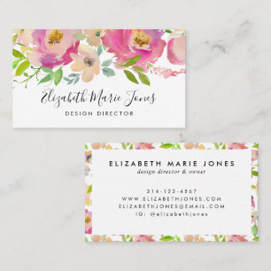 Modern Blush Pink Watercolor Beruflich Floral Visitenkarte