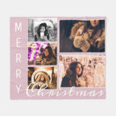 Modern Blush Pink Weihnachten 5 Foto Collage Fleecedecke (Vorderseite (Horizontal))