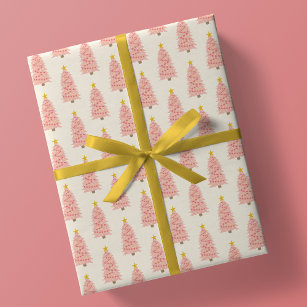 Modern Blush Pink Weihnachtsbaum auf Elfenbein Geschenkpapier