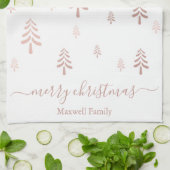 Modern blush pink white merry christmas trees name geschirrtuch (Gefaltet)