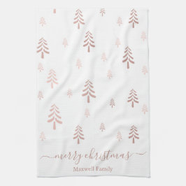 Modern blush pink white merry christmas trees name geschirrtuch