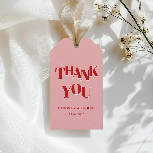 Modern Blush Red Bold Font THANK YOU Wedding  Geschenkanhänger