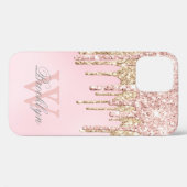 Modern Blush Rosa Rose Gold Glitzer Tropfen Monogr Case-Mate iPhone Hülle (Rückseite (Horizontal))