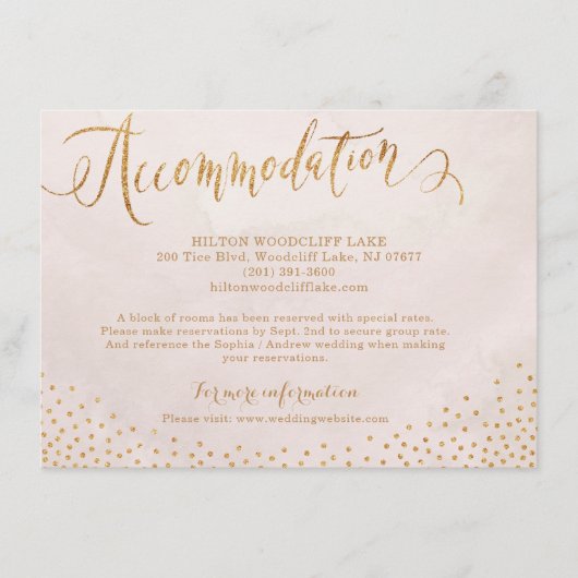Modern blush rose gold calligraphy accommodation begleitkarte (Vorderseite)