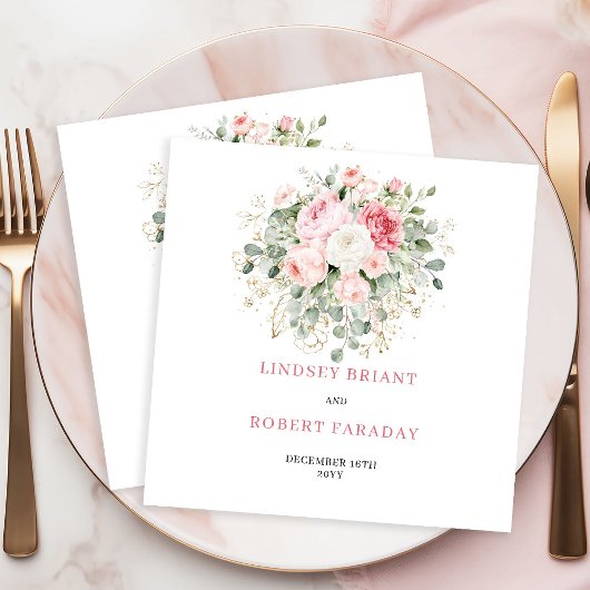 Modern Blush Rose Greenery Minimal Wedding Napkins Serviette