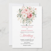 Modern Blush Roses Gold Frame Wedding Invitation Einladung (Vorderseite)