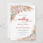 Modern Blush Roses Pampas Grass Floral Wedding Einladung (Vorderseite)
