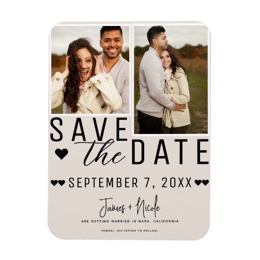 Modern Blush Tan Save the Date 2 Foto Hochzeit Magnet (Vertikal)