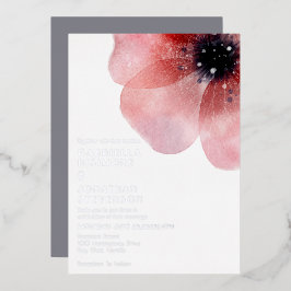 Modern Blush Watercolor Poppy Wedding Silver Folieneinladung