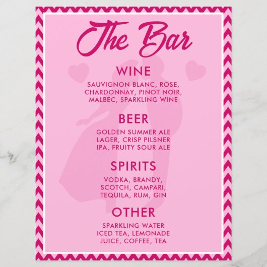 Modern BlushPink Chevron Bar Menu Wedding Tabletop (Vorderseite)