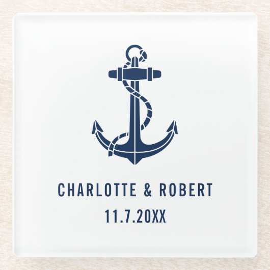 Modern Boat Anchor Beach Wedding Groomsmen Glasuntersetzer (Vorderseite)