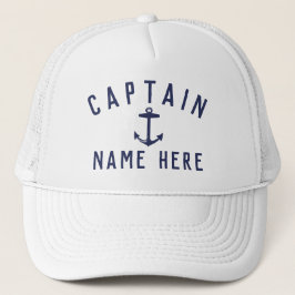 Modern Boat Captain Name Nautical Anchor Navy Blue Truckerkappe