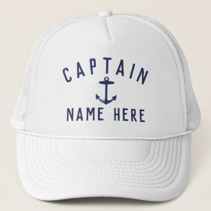 Modern Boat Captain Name Nautical Anchor Navy Blue Truckerkappe