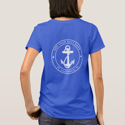 Modern Boat Name Nautical Anchor Matching Vacation T-Shirt (Rückseite)