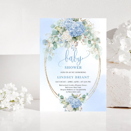 Modern Bohemian Blue Floral Baby Shower Invitation Einladung