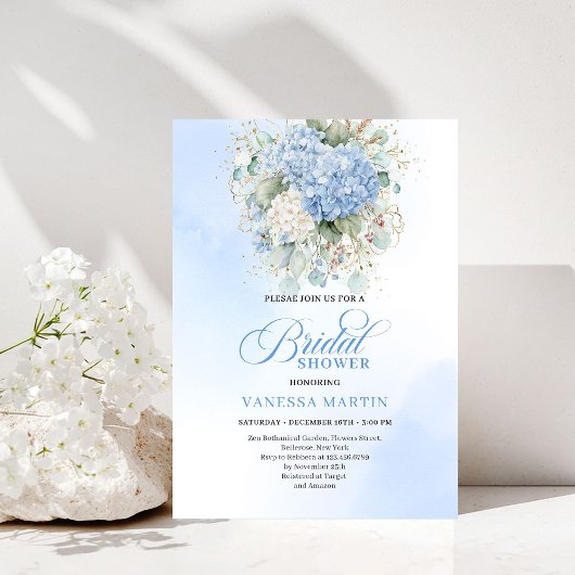 Modern Bohemian Blue Floral Bridal Shower Invite Einladung