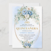 Modern Bohemian Blue Floral Quinceañera Digital Einladung (Vorderseite)