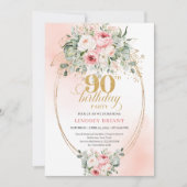 Modern Bohemian Blush Floral 90th Birthday Invite Einladung (Vorderseite)