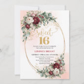 Modern Bohemian Deep Red Floral Sweet 16 Birthday  Einladung (Vorderseite)
